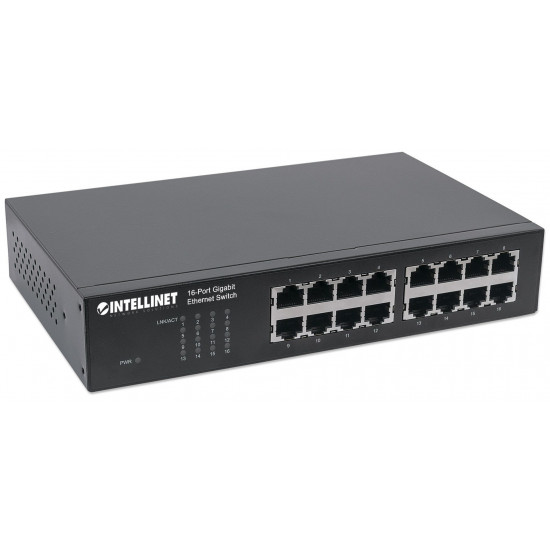 Intellinet 16-Port Gigabit Ethernet Switch, 16-Port RJ45 10/100/1000 Mbps, IEEE 802.3az Energy Efficient Ethernet, Desktop, 19 Rackmount