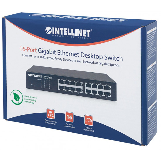 Intellinet 16-Port Gigabit Ethernet Switch, 16-Port RJ45 10/100/1000 Mbps, IEEE 802.3az Energy Efficient Ethernet, Desktop, 19 Rackmount