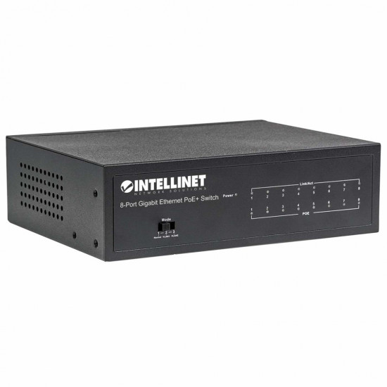 Intellinet 8-Port Gigabit Ethernet PoE+ Switch, IEEE 802.3at/af Power over Ethernet (PoE+/PoE) Compliant, 60 W, Desktop, Box