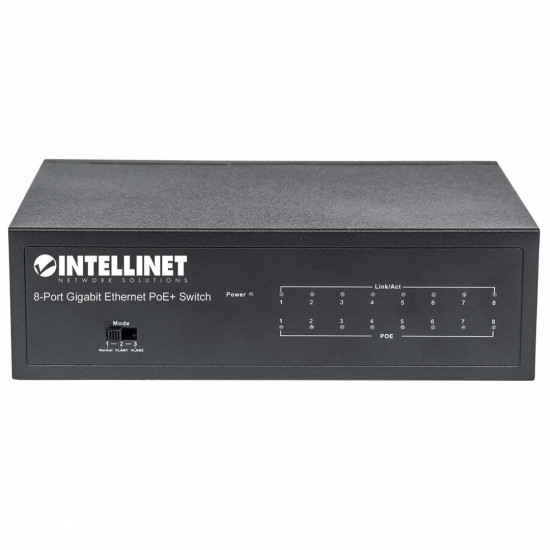 Intellinet 8-Port Gigabit Ethernet PoE+ Switch, IEEE 802.3at/af Power over Ethernet (PoE+/PoE) Compliant, 60 W, Desktop, Box