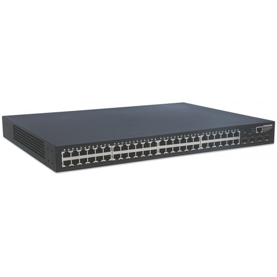 Intellinet 48-Port Gigabit Ethernet Web-Managed Switch with 4 SFP Ports, 48 x 10/100/1000 Mbps RJ45 Ports + 4 x SFP, IEEE 802.3az Energy Efficient Ethernet, SNMP, QoS, VLAN, ACL, 19 Rackmount (Euro 2-pin plug)