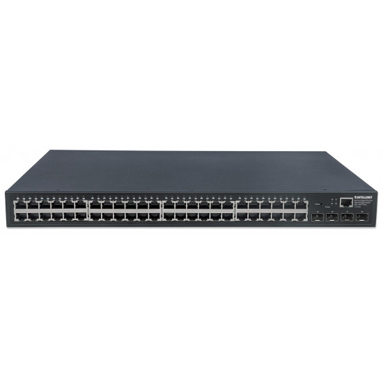 Intellinet 48-Port Gigabit Ethernet Web-Managed Switch with 4 SFP Ports, 48 x 10/100/1000 Mbps RJ45 Ports + 4 x SFP, IEEE 802.3az Energy Efficient Ethernet, SNMP, QoS, VLAN, ACL, 19 Rackmount (Euro 2-pin plug)