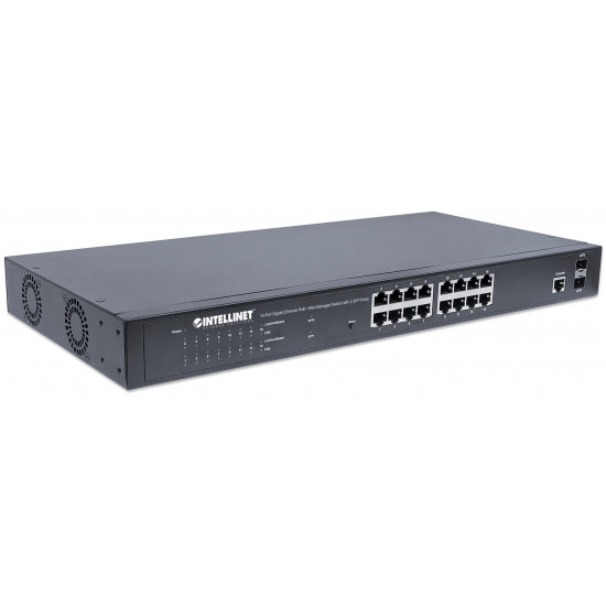 Intellinet 16-Port Gigabit Ethernet PoE+ Web-Managed Switch with 2 SFP Ports, 16 x PoE ports, IEEE 802.3at/af Power over Ethernet (PoE+/PoE), 2 x SFP, Endspan, 19 Rackmount