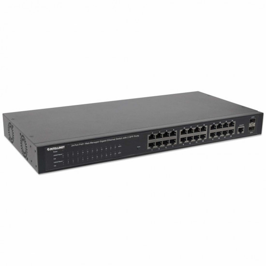 Intellinet 24-Port Gigabit Ethernet PoE+ Web-Managed Switch with 2 SFP Ports, 24 x PoE ports, IEEE 802.3at/af Power over Ethernet (PoE+/PoE), 2 x SFP, Endspan, 19 Rackmount