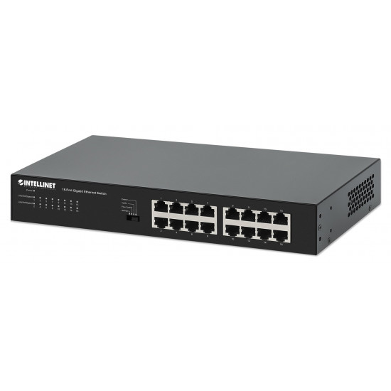 Intellinet 16-Port Gigabit Ethernet Switch 16 x 10/100/1000 Mbps RJ45 Ports, Green Ethernet / IEEE 802.3az Energy Efficient Ethernet, Desktop Format, Includes Optional 19 Rackmount Brackets