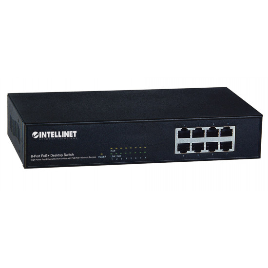 Intellinet 8-Port Fast Ethernet PoE+ Switch, 8 x PoE ports, IEEE 802.3at/af Power-over-Ethernet (PoE+/PoE), Endspan, Desktop, Box