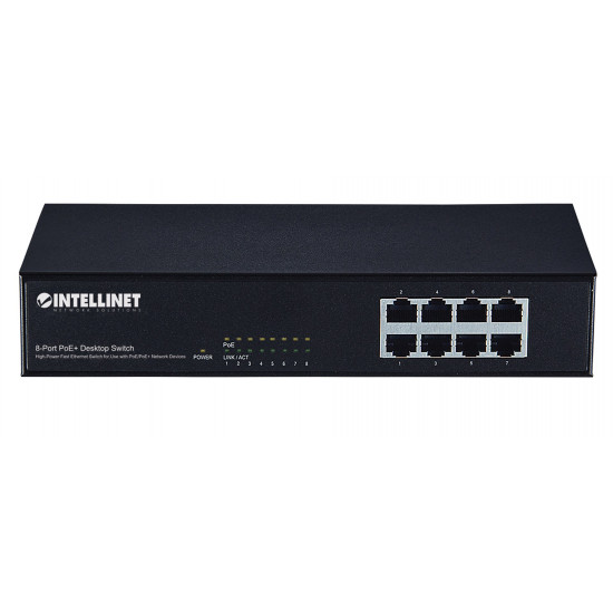 Intellinet 8-Port Fast Ethernet PoE+ Switch, 8 x PoE ports, IEEE 802.3at/af Power-over-Ethernet (PoE+/PoE), Endspan, Desktop, Box