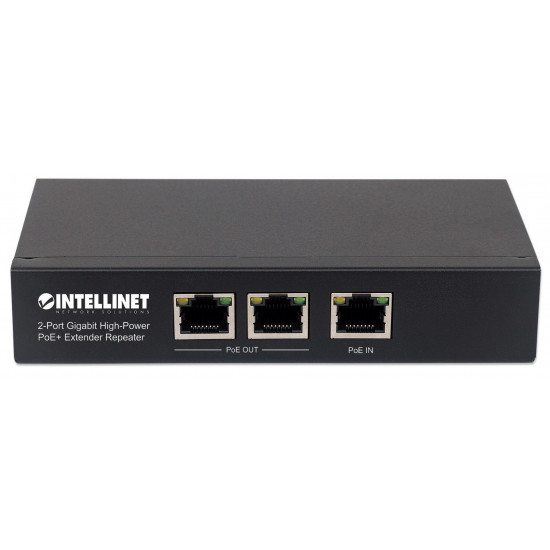 Intellinet 2-Port Gigabit High-Power PoE+ Extender Repeater, IEEE 802.3at/af Power over Ethernet (PoE+/PoE), metal