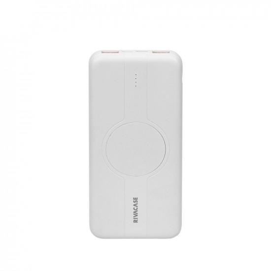 Powerbank RIVACASE 10000 mAh USB-C 20W + Qi 10W biały (1x USB-C PD 20W, 2 USB-A  QC 3.0 18W), white