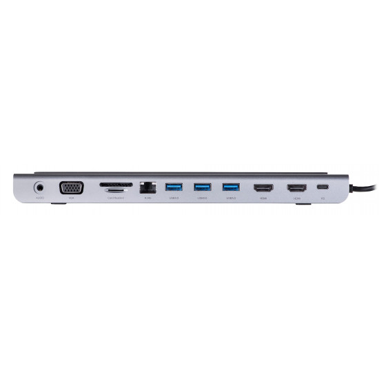 UNITEK HUB USB-C D1022B; USB-A x3, USB-C PD, HDMI x2, VGA, Ethernet RJ45, SD, Micro SD, 3.5mm Audio