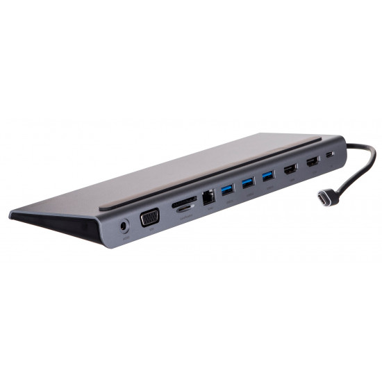 UNITEK HUB USB-C D1022B; USB-A x3, USB-C PD, HDMI x2, VGA, Ethernet RJ45, SD, Micro SD, 3.5mm Audio