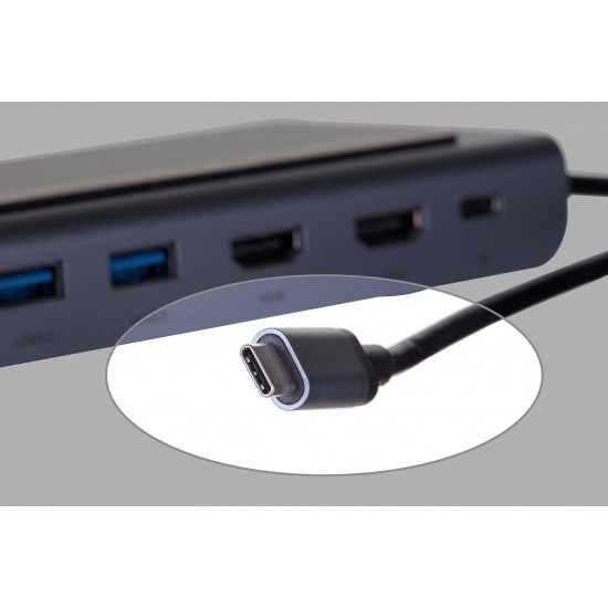 UNITEK HUB USB-C D1022B; USB-A x3, USB-C PD, HDMI x2, VGA, Ethernet RJ45, SD, Micro SD, 3.5mm Audio