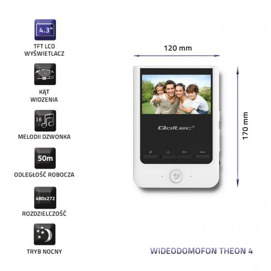 Qoltec 51780 Video doorphone Theon 4 | TFT LCD 4.3 | White