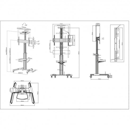 Manhattan TV & Monitor Mount, Trolley Stand, 1 screen, Screen Sizes: 37-65, Silver, VESA 200x200 to 600x400mm, Max 50kg, LFD, Lifetime Warranty