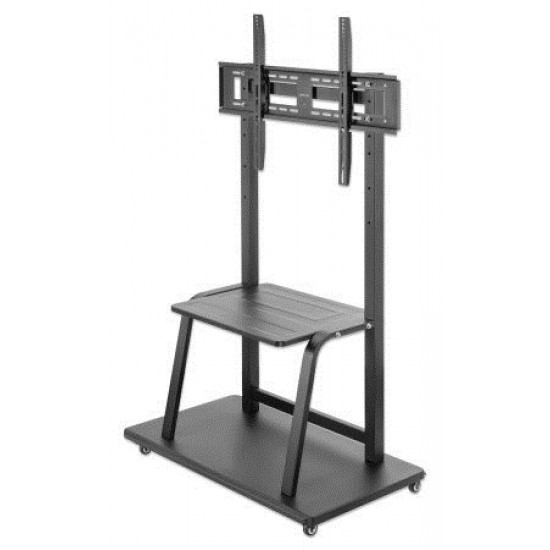 Manhattan TV & Monitor Mount, Trolley Stand, 1 screen, Screen Sizes: 37-100, Black, VESA 200x200 to 800x600mm, Max 150kg, Shelf and Base for Laptop or AV device, Height-adjustable to four levels: 862, 916, 970 and 1024mm, LFD, Lifetime Warranty