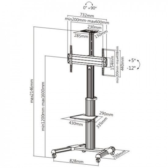 Techly Floor Support Trolley for LCD / LED / Plasma 37-70 with Shelf  ICA-TR15