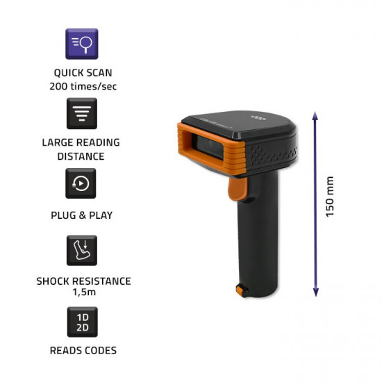 Qoltec 50878 Wireless 1D| 2D barcode reader |+ docking station