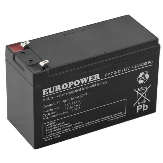 EUROPOWER EP Series AGM Battery 12V 7.2Ah (Service Life 6-9 Years)