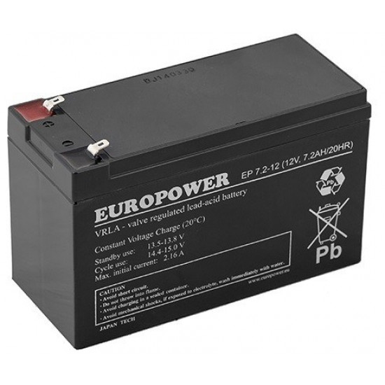 EUROPOWER EP Series AGM Battery 12V 7.2Ah (Service Life 6-9 Years)