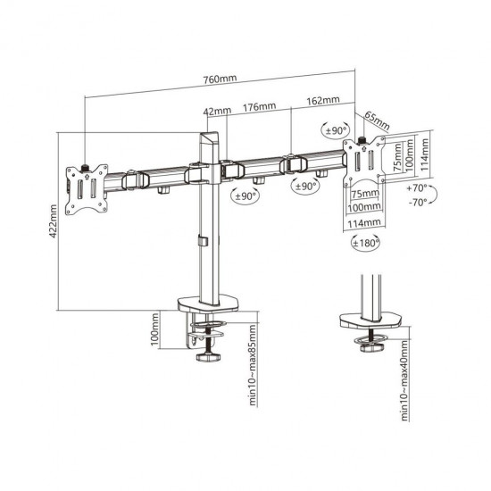 Built-in bracket for two Deluxe Ergo Office monitors, 17-32, max. 9kg, ER-449