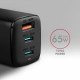 AXAGON ACU-DPQ65 Charger, 2x USB-C, 1x USB-A, PD3.0/QC4+/PPS, 65W - black