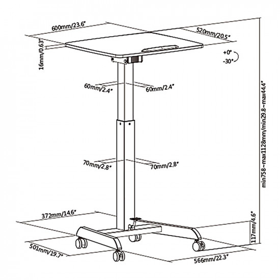 Maclean Laptop Table, Height Adjustable, for Standing Up Work, Max Height 113cm, MC-892B