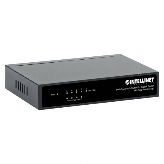 Gigabit 5xPoE Passthrough Switch powered by PoE or AC, 68W