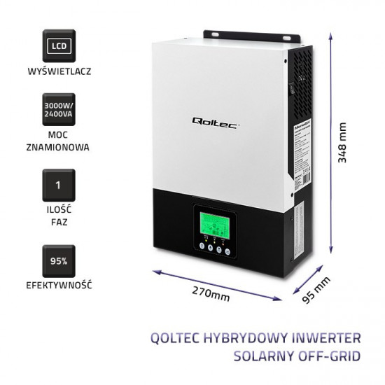 Qoltec 3KVA Hybrid Off-Grid Solar Inverter | 2.4kW | 80A | MPPT | Sine