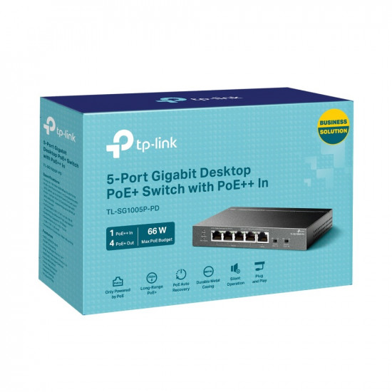 TP-LINK | 5-Port Gigabit Desktop Switch with 4-Port PoE | TL-SG1005P-PD | Unmanaged | Desktop/Wall mountable