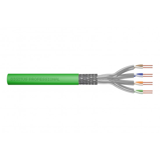 Installation cable DIGITUS cat.8.2, S/FTP, Dca, AWG 22/1, LSOH, 100m, green