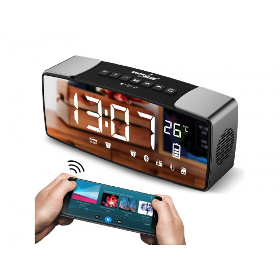 GreenBlue bluetooth clock radio, FM, aux-in, 6W, temperature, alarm, clock, 2200mAh battery, GB200