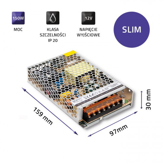 Qoltec 50967 LED Driver IP20 | 150W | 12V | 12.5A | Slim