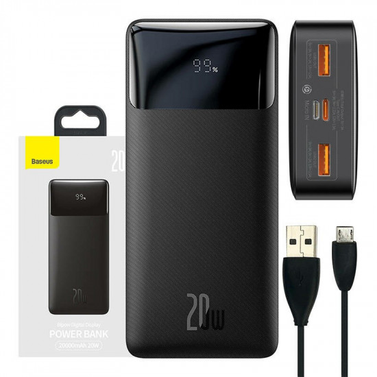 Powerbank Baseus Bipow Digital Display PPBD050501 20000mAh 20W PD QC 3.0 2x USB-A 1x USB-C + CABLE