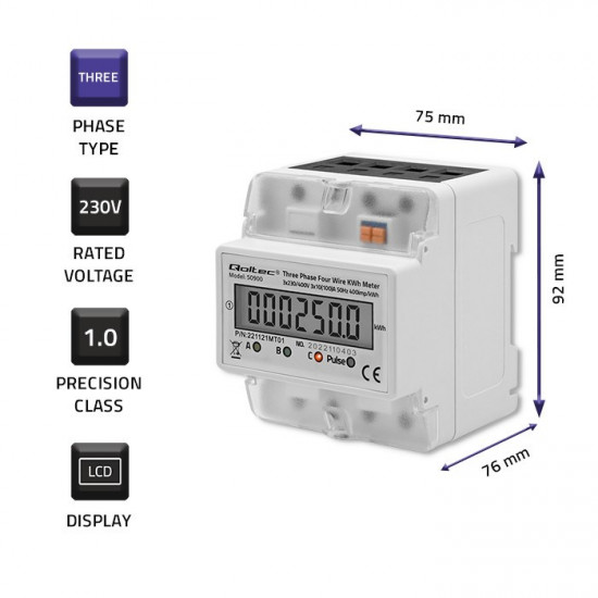 Three phase consumption  meter, 230V,