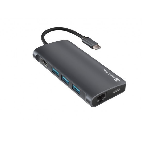 MULTIPORT ADAPTER NATEC FOWLER 2 V2 USB-C 8IN1 HUB ->USB 3.0 3X, HDMI 4K, USB-C, RJ45, SD, MICRO SD