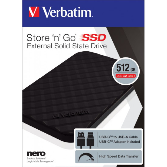 Verbatim Store 'n' Go Portable SSD USB 3.2 GEN 1 512GB