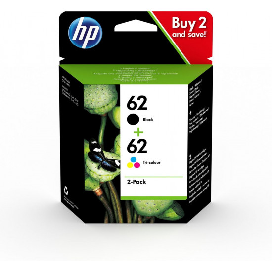 HP 62       2er Pack Schwarz Farbe dreifarbig Tintenpatrone