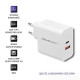 Qoltec 51715 Charger| 63W | 5-20V | 1.5-3A | USB type C PD | USB QC 3.0 | White