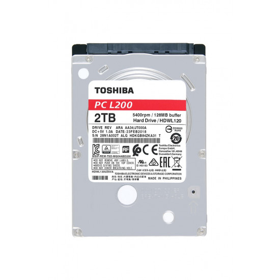 Toshiba L200 internal hard drive 2 TB 5400 RPM 128 MB 2.5 Serial ATA III