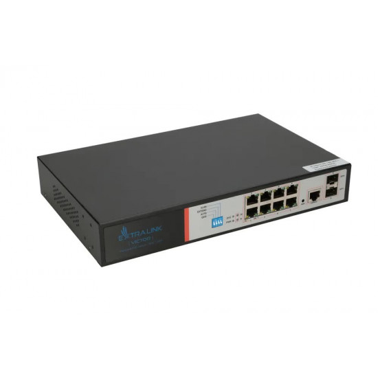 Extralink VICTOR | Switch PoE | 8x Gigabit PoE/PoE+, 2x SFP, 1x Port Konsolowy, 150W, Zarządzalny