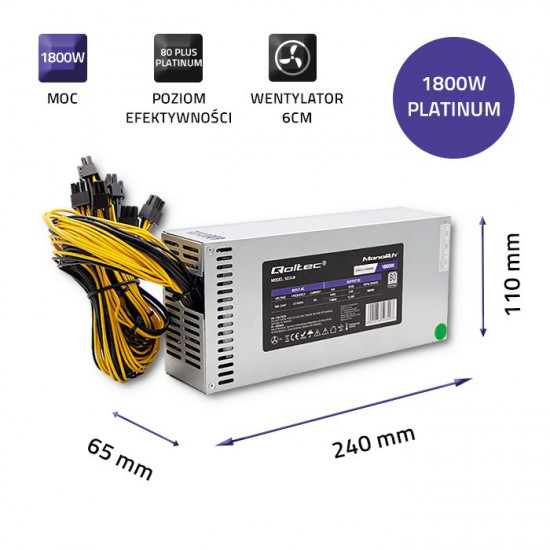 Qoltec 50349 PCI-E 1800W power supply | 80 Plus Platinum | Game miner