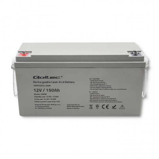 Qoltec 53068 AGM battery | 12V | 150Ah | max. 2250A