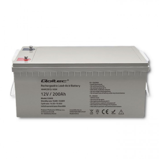 Qoltec 53069 AGM battery | 12V | 200Ah | max. 3000A