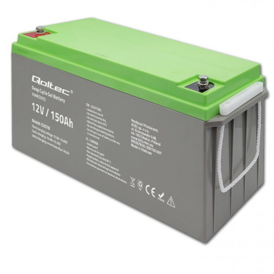 Qoltec 53078 Deep Cycle Gel battery| 12V | 150Ah | 44.5kg