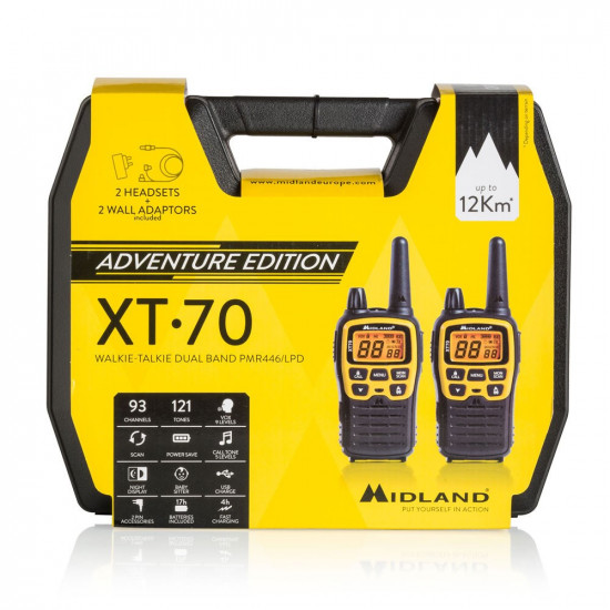 Midland XT70 Adventure two-way radio 93 channels 433.075 - 446.09375 MHz Black, Yellow