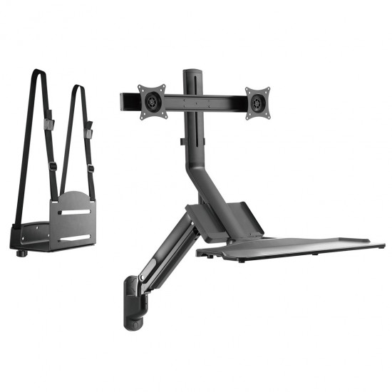 Maclean Dual Monitor & Keyboard Wall Mount, Gas Spring with Computer Mount, for 17~27 Monitors, MC-633 for