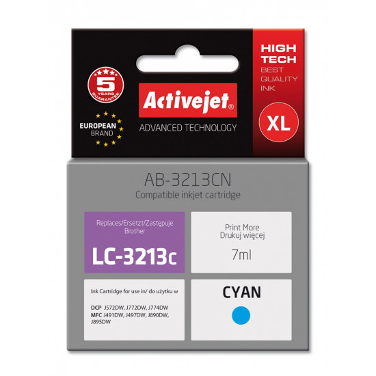 Activejet AB-3213CN Ink cartridge (replacement for Brother LC3213C; Supreme; 7 ml; cyan)