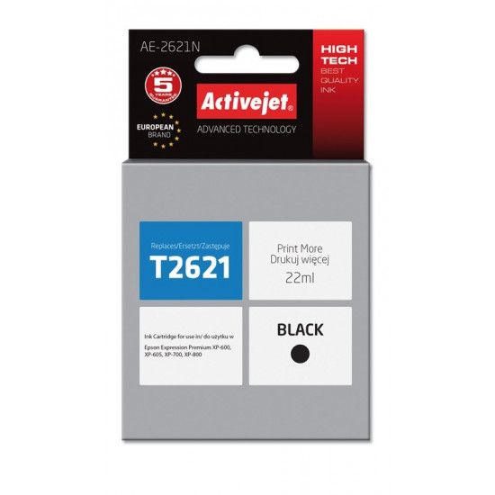 Activejet AE-2621N Ink cartridge (replacement for Epson 26 T2621; Supreme; 22 ml; black)