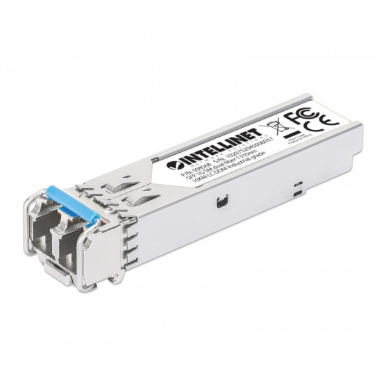 Intellinet Industrial Gigabit Fiber SFP Optical Transceiver Module 1000Base-LX (LC) Single-Mode Port, 10 km (6.2 mi.), MSA-compliant for Maximum Compatibility, Silver