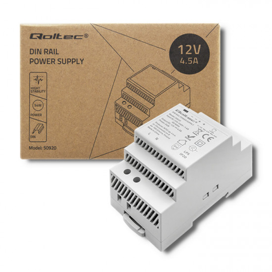 Qoltec Din Rail Power Supply | 60W | 24V | 2.5A | Grey